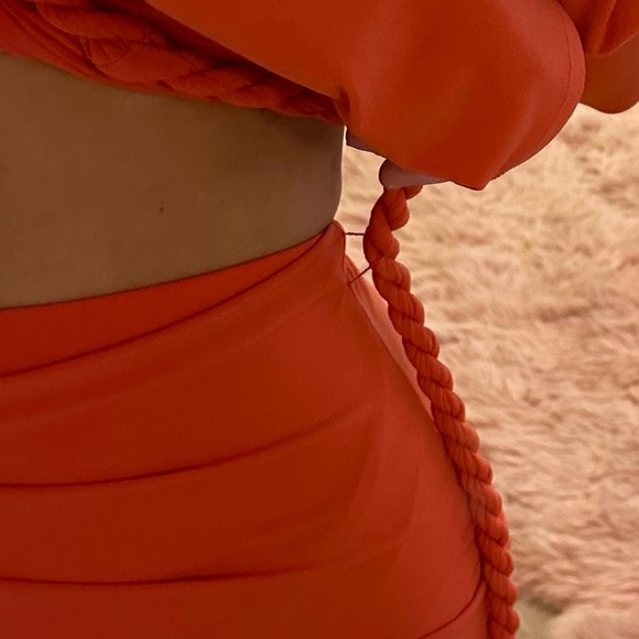 Coral Orange Wrap Skirt & Long Sleeve Top, Braided + Matching Set - Picture 7 of 11